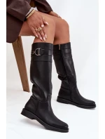 Dámske čižmy na nízkom podpätku s ozdobným detailom Arvessa - čierne Dámske čižmy na nízkom podpätku s ozdobným detailom Arvessa - čierne