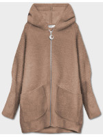 Tmavo béžový prehoz cez oblečenie ála alpaka s kapucňou (B6007-12)