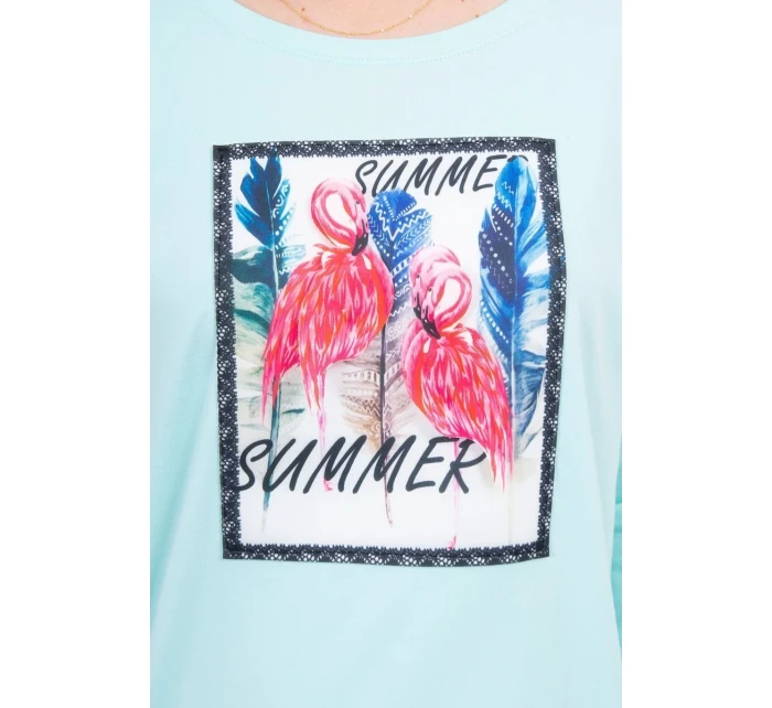 Halenka s 3D grafikou model 18743998 v mátové barvě - K-Fashion