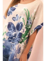 Dámská bavlněná blůza s květinovým potiskem a krátkým rukávem béžová