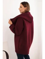 Dámska zateplená mikina s kapucňou a asymetrickým zipsom bordová