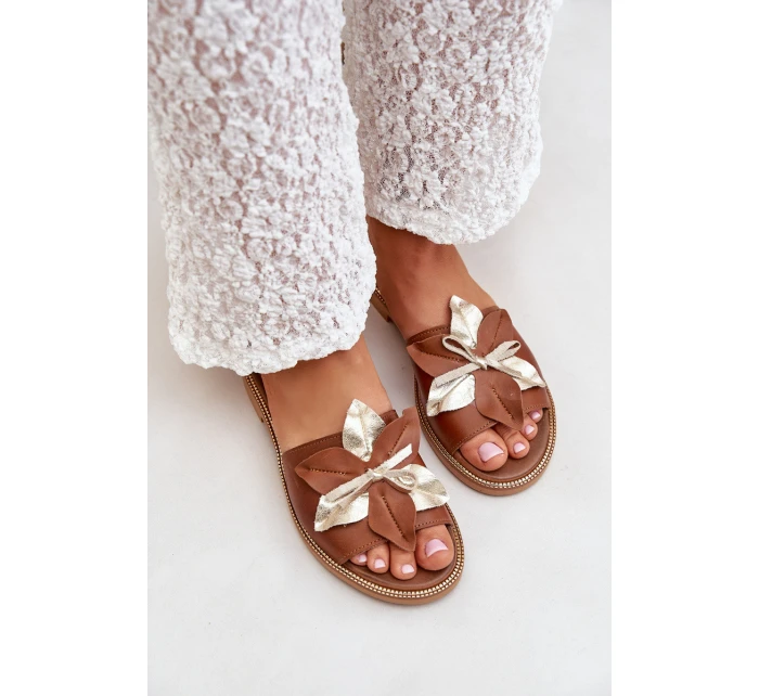 Klapki Z Ozdobą Skóra Naturalna Zazoo 3574/Z Camel Klapki Z Ozdobą Skóra Naturalna Zazoo 3574/Z Camel