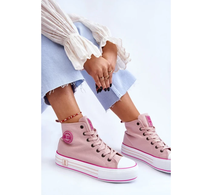 Dámské vysoké textilní tenisky na platformě Big Star LL274186 Růžová Dámské vysoké textilní tenisky na platformě Big Star LL274186 Růžová