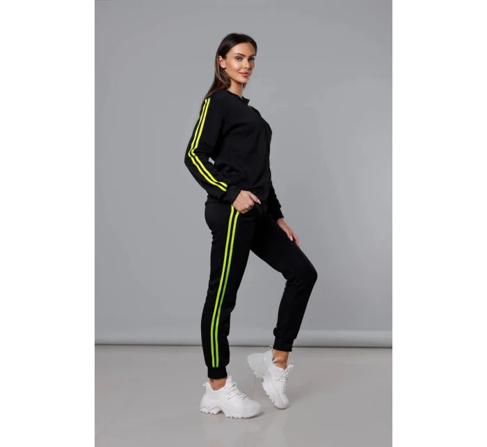 Dámska tepláková súprava s pruhmi čierno-limetková (KK0057)