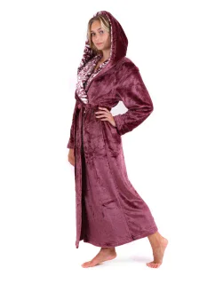 Dámsky župan Flora s kapucňou 39564853 jednofarebný fialovo-vínový - Vestis