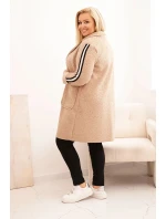Dámske Plus veľkosť Faux ovčej vlny kabát s vreckami tmavo béžová