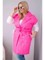 Dámske Plus veľkosť prešívaná vesta s opaskom a golierom Neon Pink