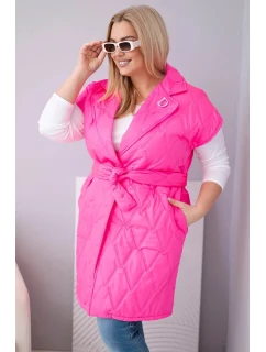 Dámske Plus veľkosť prešívaná vesta s opaskom a golierom Neon Pink