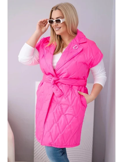 Dámske Plus veľkosť prešívaná vesta s opaskom a golierom Neon Pink