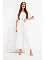 Dámska súprava z viskózy: blúzka s krátkym rukávom a široké nohavice ecru