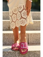 Dámske ploché papuče s flitrami S.Barski Fuchsia