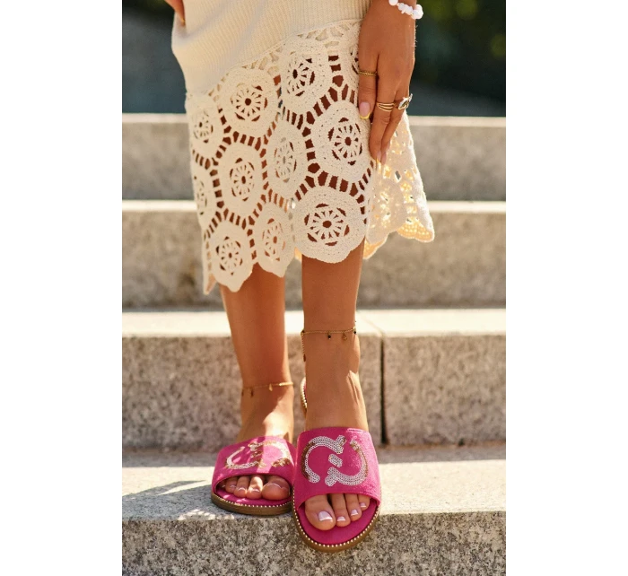 Dámske ploché papuče s flitrami S.Barski Fuchsia