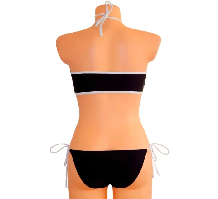 Dámske plavky dvojdielne sexi bikiny Sultry polstrované košíčky zdobené bielymi lemami čierne - Čierna - OEM