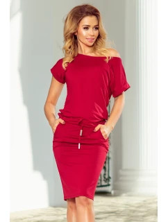 139-13 Športové šaty s krátkymi rukávmi a vreckami - Bordeaux