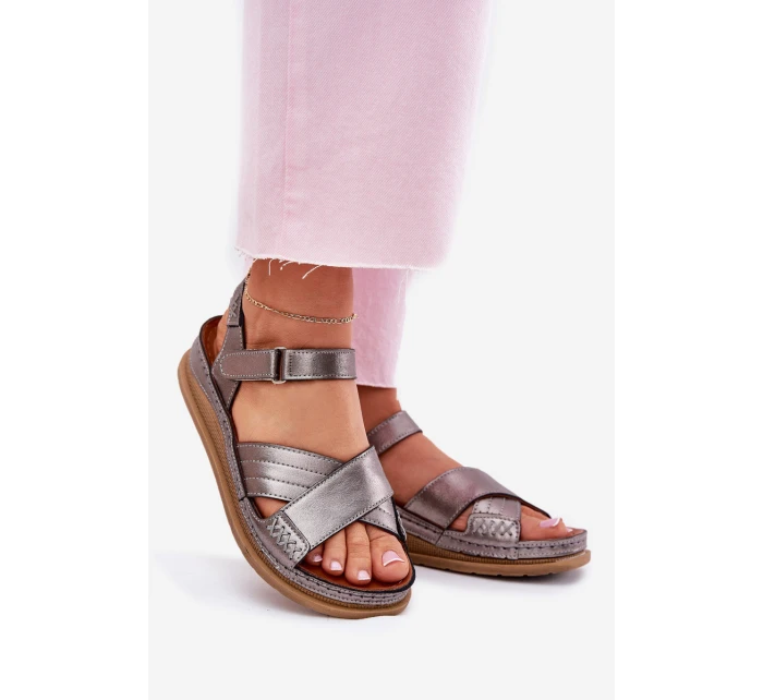 Dámské kožené sandály na platformě model 21701963 grafitové - Maciejka