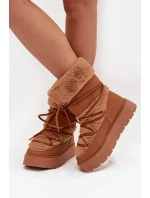 Śniegowce Damskie Z Futerkiem I Wiązaniem Na Platformie Camel Marinna Śniegowce Damskie Z Futerkiem I Wiązaniem Na Platformie Camel Marinna