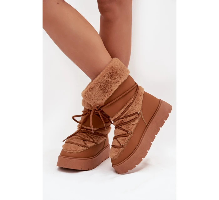 Śniegowce Damskie Z Futerkiem I Wiązaniem Na Platformie Camel Marinna Śniegowce Damskie Z Futerkiem I Wiązaniem Na Platformie Camel Marinna