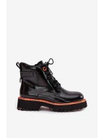 Botki Damskie Z Lakierowanej Skóry Naturalnej Ocieplane Artiker 57C0061 Czarne