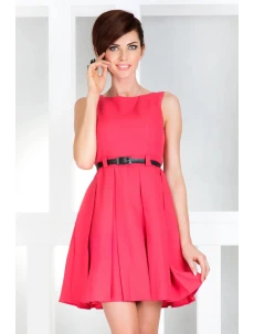 Dámske spoločenské šaty NUMOCO s opaskom stredne dlhé ružové - Ružová / XL - Numoco