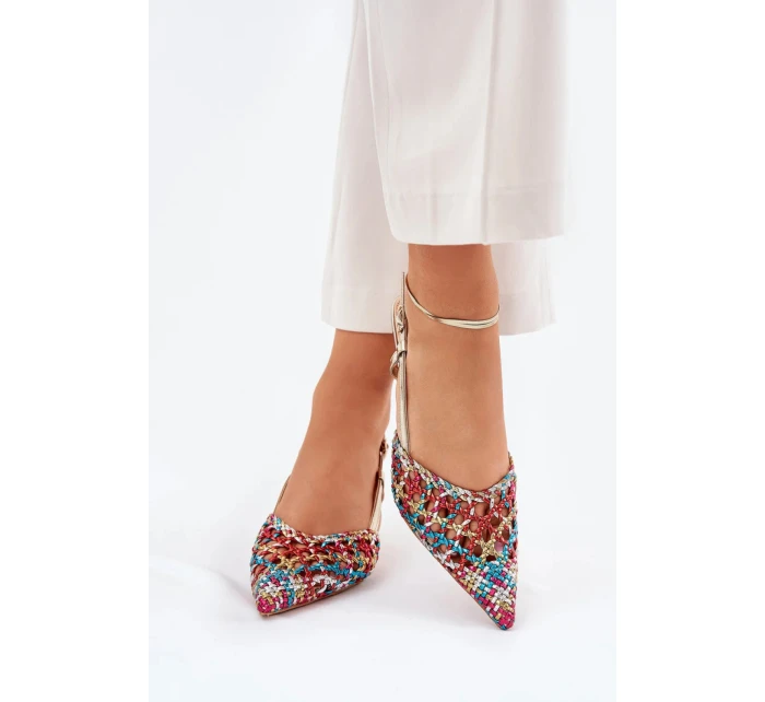 Dámske lodičky na podpätku 8338-302 Gold Mixed Colours - DAY-VINE Shoes
