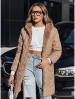 Dámska dlhá prešívaná bunda tmavobéžová FashionStreet TY5438 Dámska dlhá prešívaná bunda tmavobéžová FashionStreet TY5438