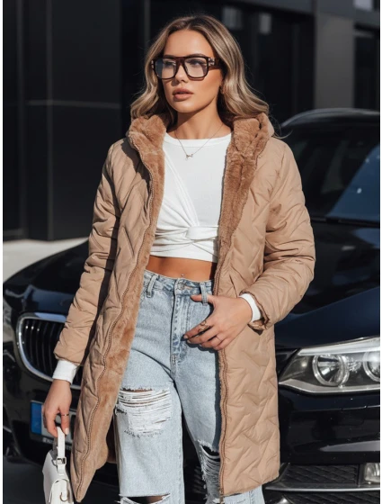 Dámska dlhá prešívaná bunda tmavobéžová FashionStreet TY5438 Dámska dlhá prešívaná bunda tmavobéžová FashionStreet TY5438