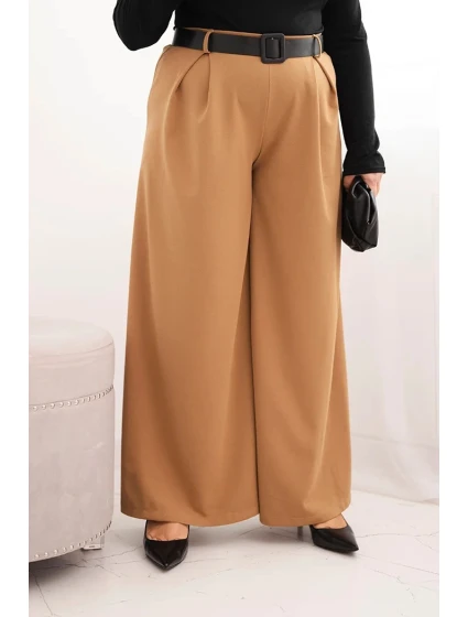 Dámske Plus veľkosť široké nohavice s opaskom Camel