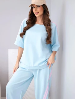 Dámska súprava z maslovej viskózy, mikina a nohavice s lampami modrej farby