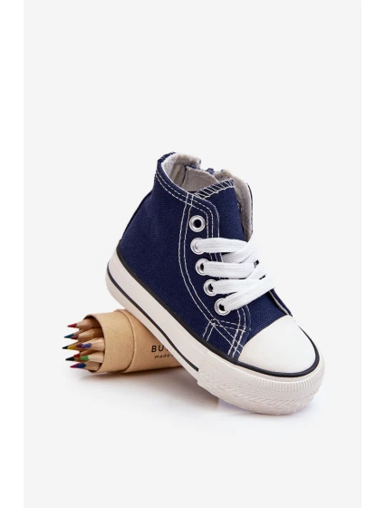 Dziecięce Wysokie Trampki Z Zamkiem Granatowe Filemon Dziecięce Wysokie Trampki Z Zamkiem Granatowe Filemon