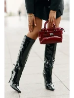 Kozaki Lakierowane Ocieplane Na Szpilce Z Klamrą Czarne Tameliae