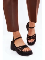 Sandały Na Platformie I Koturnie Z Eko Zamszu Czarne Nendal Sandały Na Platformie I Koturnie Z Eko Zamszu Czarne Nendal