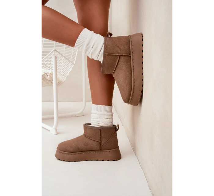 Śniegowce Damskie Na Platformie Ocieplane Futerkiem Khaki Vesirae Śniegowce Damskie Na Platformie Ocieplane Futerkiem Khaki Vesirae