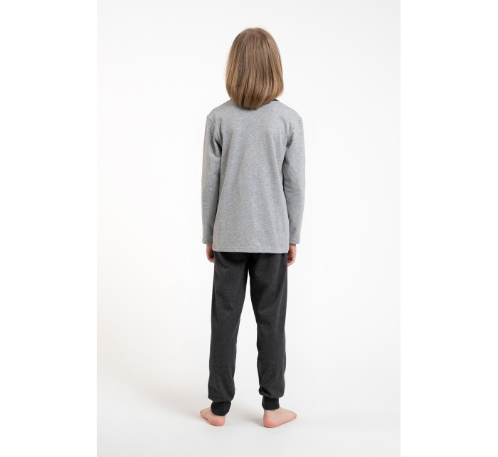 Chlapčenské pyžamo Morten, dlhé rukávy, dlhé nohavice - melanž/tmavý melanž