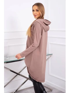 Mikina s dlhým chrbtom a kapucňou mocca