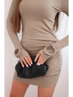 Dámské šaty z viskózy s nařasením a květinami na rukávech fango Dámské šaty z viskózy s nařasením a květinami na rukávech fango