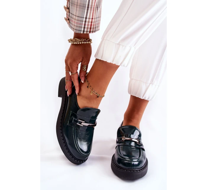 Lakierowane Półbuty Ze Srebrną Ozdobą Zielone Lemar Hestill