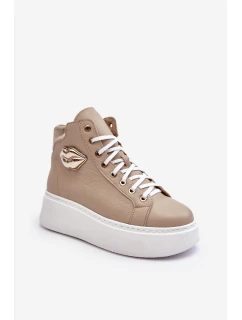 Trampki Damskie Wysokie Na Suwak Lemar Beżowe Katerin