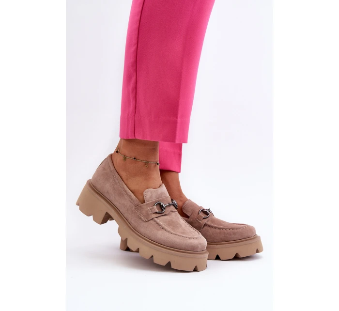 Masywne Mokasyny Damskie Zamszowe Beżowe Neloria Masywne Mokasyny Damskie Zamszowe Beżowe Neloria