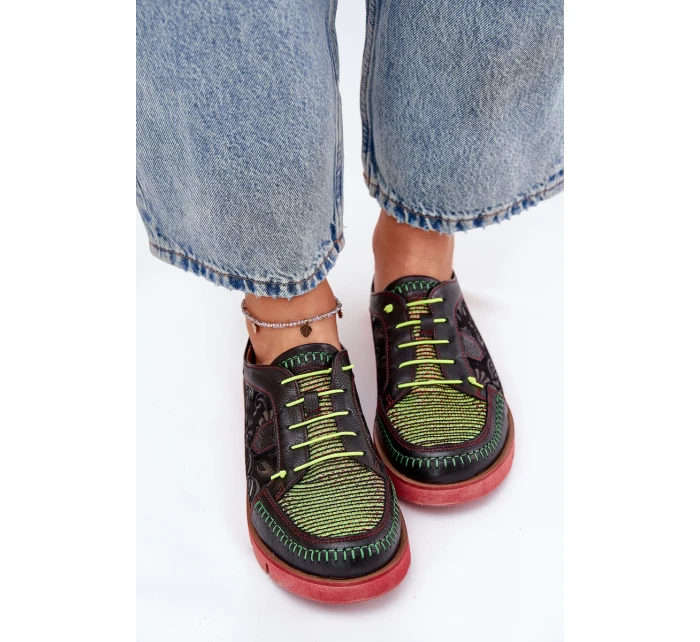 Skórzane Półbuty Damskie Wzorzyste Maciejka 06784-20 Czarne