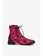 Kožené vzorované kotníkové boty na ploché podrážce model 21714214 Růžové - Maciejka