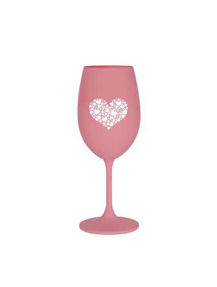 SRDCE - růžová sklenice na víno 350 ml