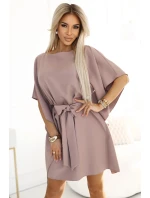 287-37 SOFIA Motýlie šaty so zaväzovaním v páse - MOCHA MOUSSE