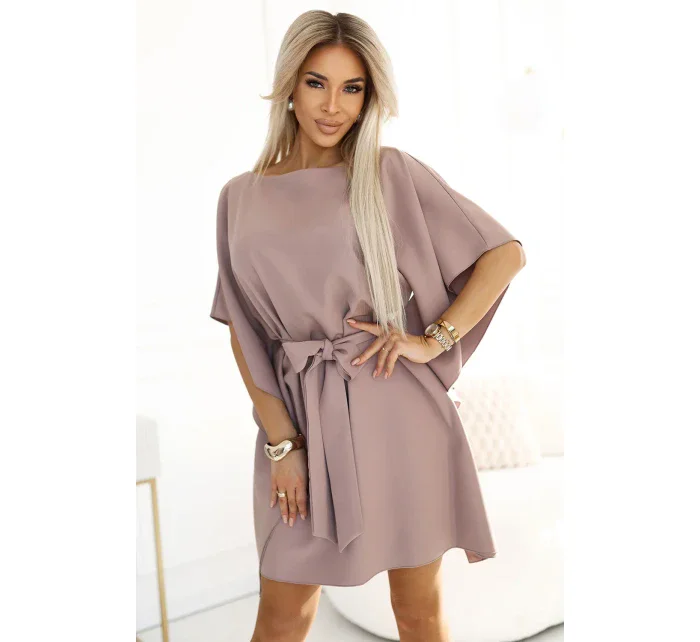 287-37 SOFIA Motýlie šaty so zaväzovaním v páse - MOCHA MOUSSE