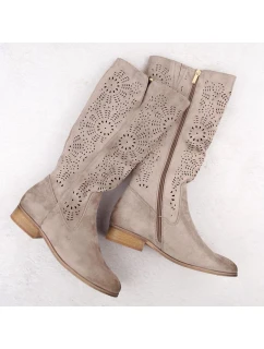 Dámske semišové zateplené čižmy khaki Potocki 12522