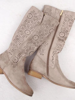 Dámske semišové zateplené čižmy khaki Potocki 12522