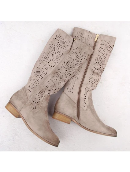 Dámske semišové zateplené čižmy khaki Potocki 12522