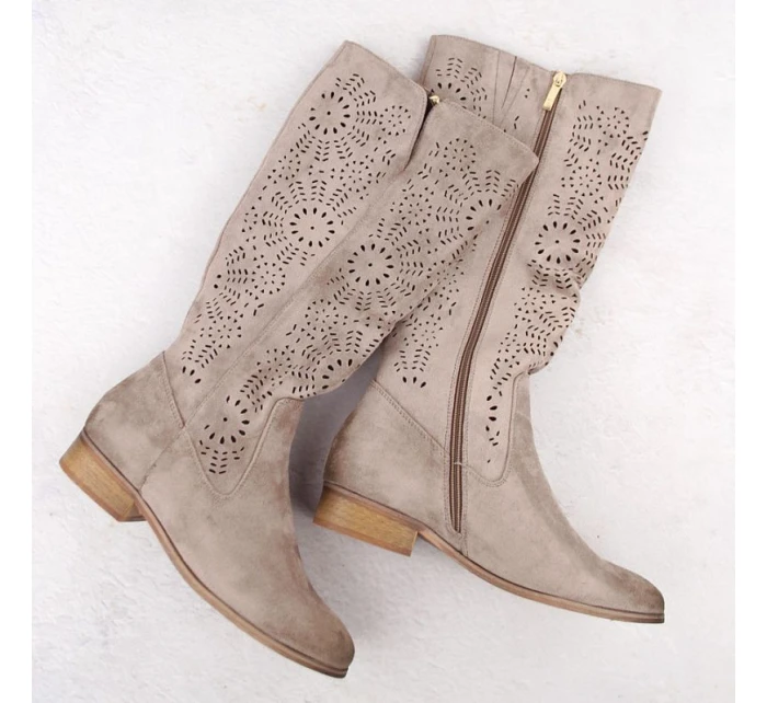 Dámske semišové zateplené čižmy khaki Potocki 12522