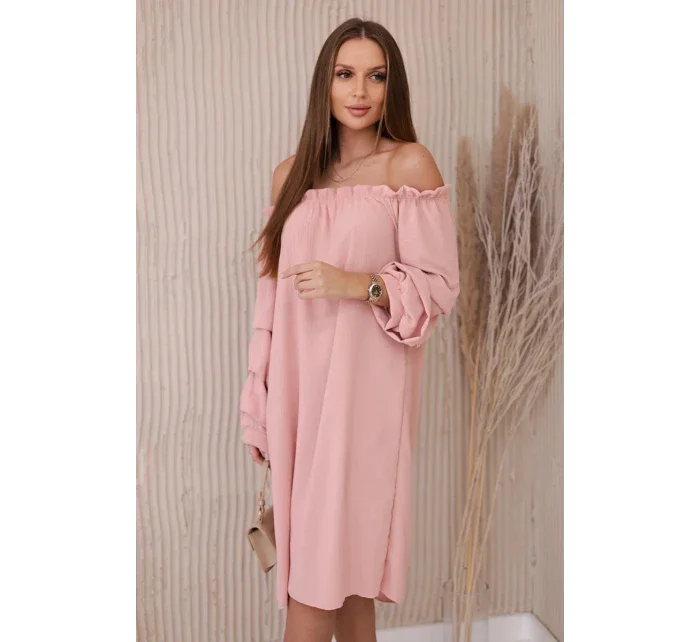 Španělské šaty s ozdobnými rukávy tmavě pudrově růžová
