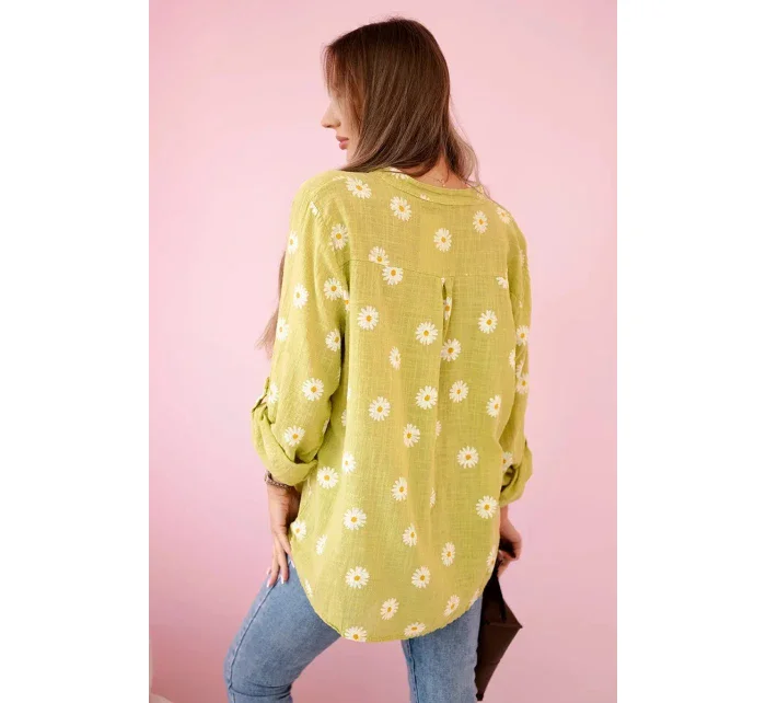 model 20949139 dámská halenka s květinovým vzorem, dlouhými rukávy a knoflíky kiwi - K-Fashion