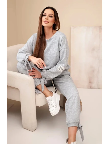 Dámska súprava z viskózy s mašľami butter grey